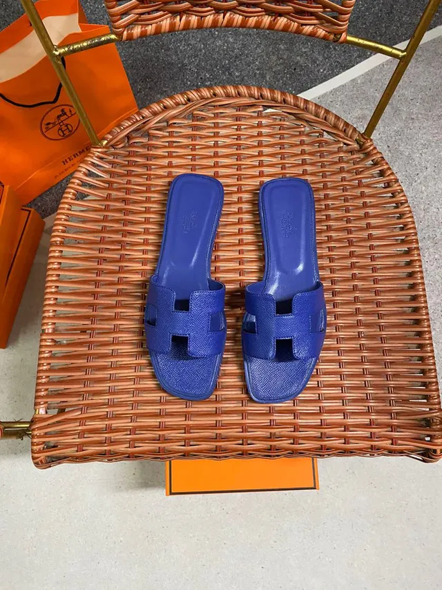 Hermès Oran H-Strap Royal Blue Slippers 4