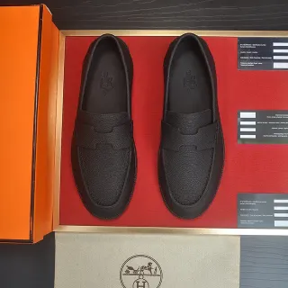 Hermès Oran Loafer Black Pebbled Leather Slip-On Loafers