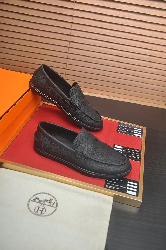 Hermès Oran Loafer Cuir Pebbled Noir à Enfiler 6