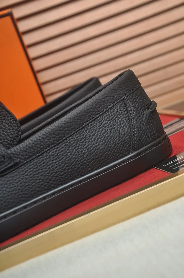 Hermès Oran Loafer Cuir Pebbled Noir à Enfiler 9