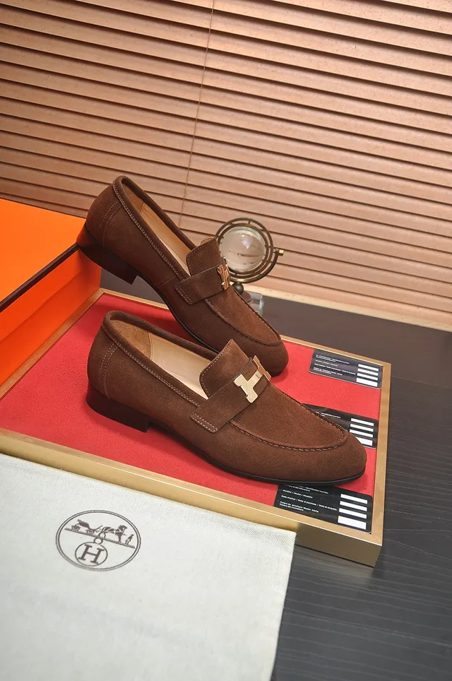 Hermès Oran Loafer Brown Suede H-Buckle Loafers 4