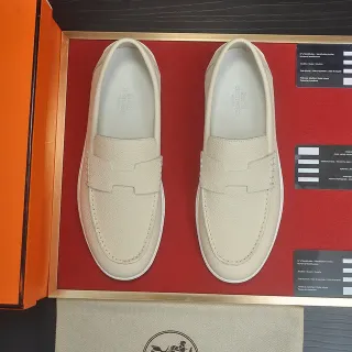 Hermès Oran Loafer Cream Pebbled Leather H-Strap Loafers
