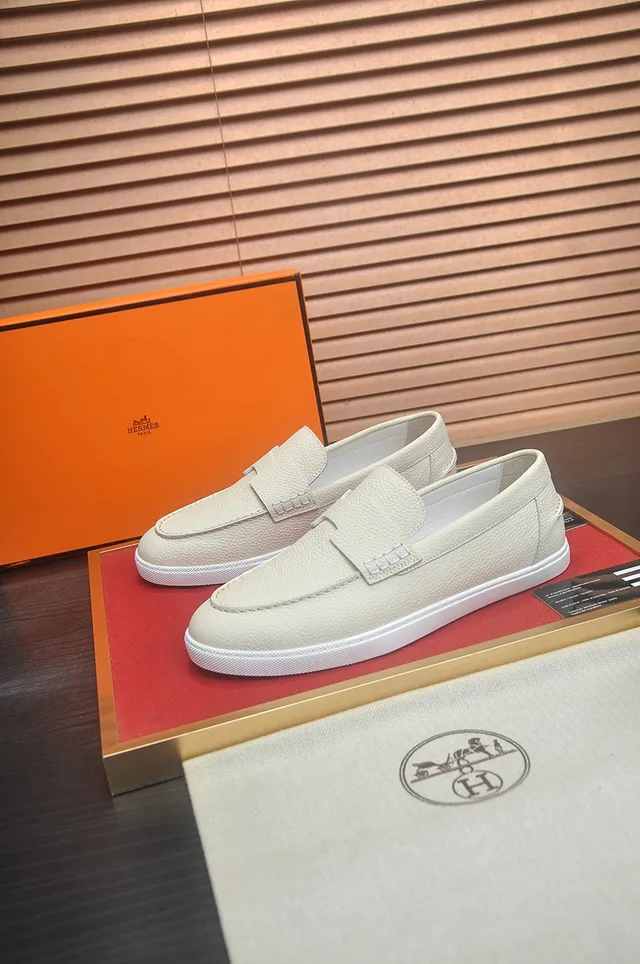 Hermès Oran Loafer cor creme couro granulado H-Strap Loafers 3
