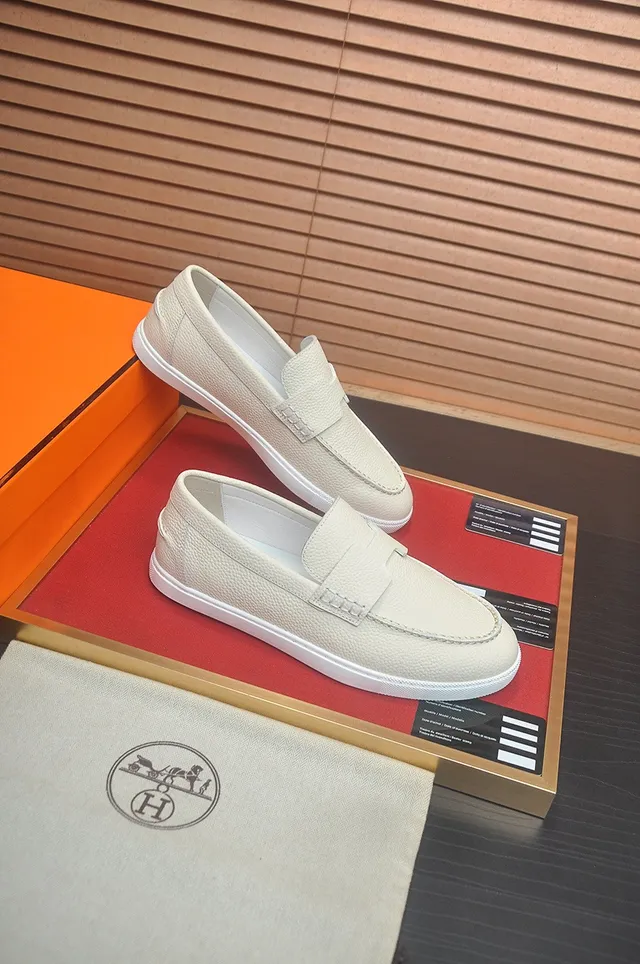 Hermès Oran Loafer cor creme couro granulado H-Strap Loafers 6