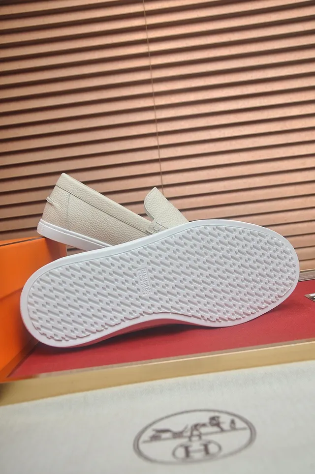 Hermès Oran Loafer cor creme couro granulado H-Strap Loafers 7