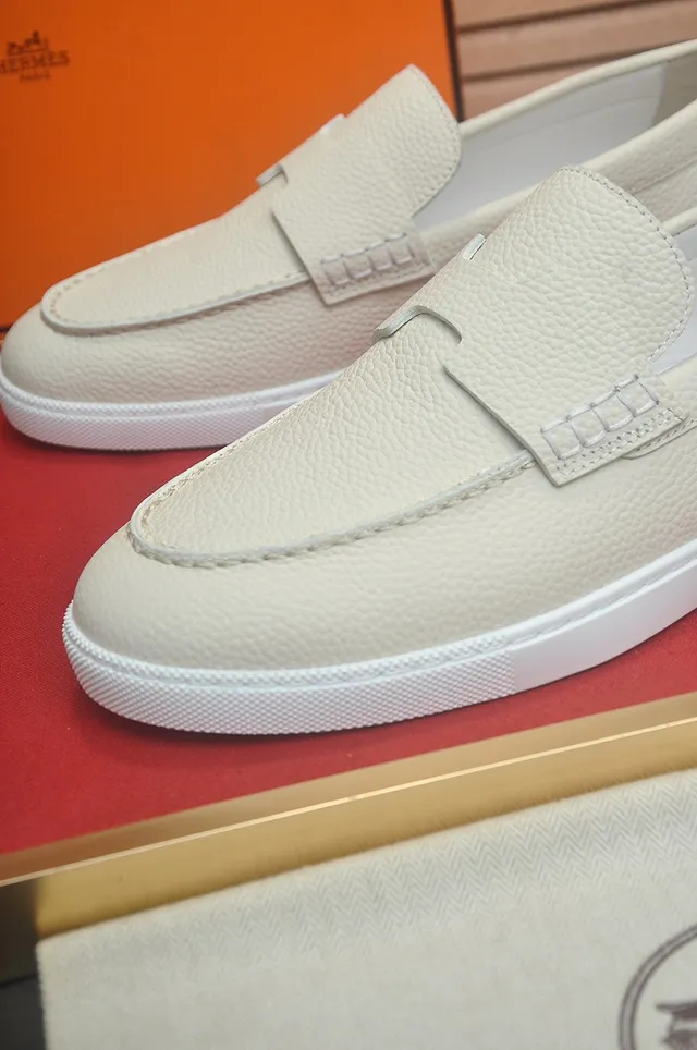 Hermès Oran Loafer cor creme couro granulado H-Strap Loafers 8