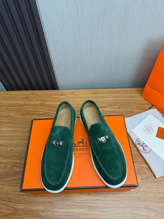 Hermès Oran Mocassin Vert Daim à Bride à Cheval Slip-On Mocassin 2