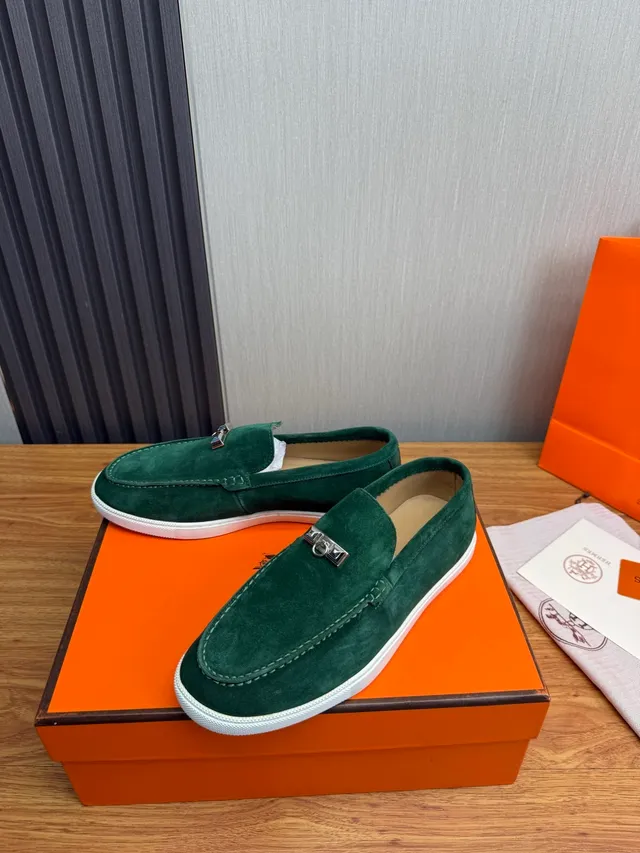 Hermès Oran Mocassin Vert Daim à Bride à Cheval Slip-On Mocassin 3
