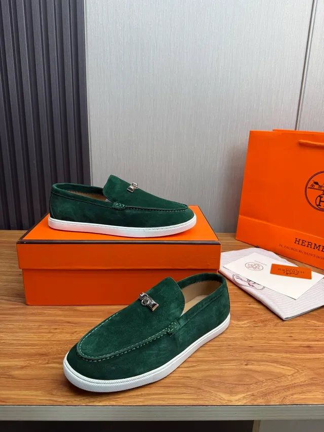Hermès Oran Mocassin Vert Daim à Bride à Cheval Slip-On Mocassin 4