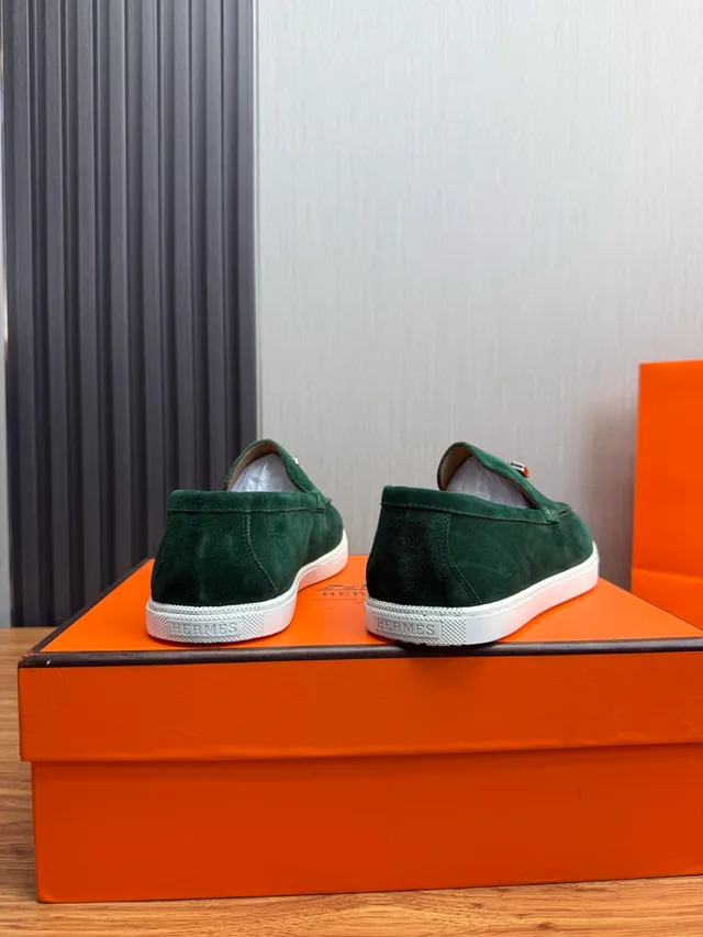 Hermès Oran Mocassin Vert Daim à Bride à Cheval Slip-On Mocassin 5