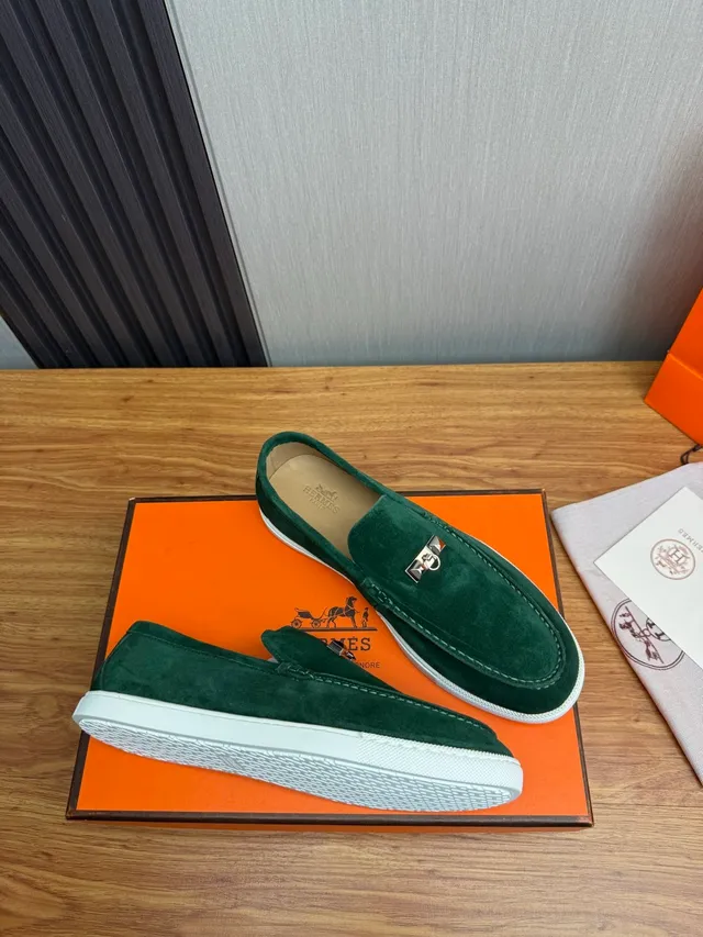 Hermès Oran Mocassin Vert Daim à Bride à Cheval Slip-On Mocassin 6
