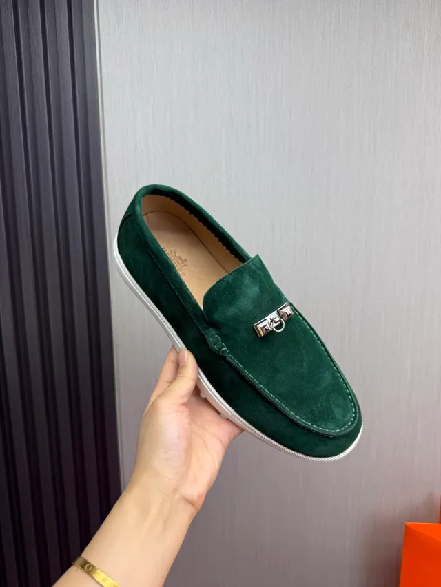 Hermès Oran Mocassin Vert Daim à Bride à Cheval Slip-On Mocassin 8
