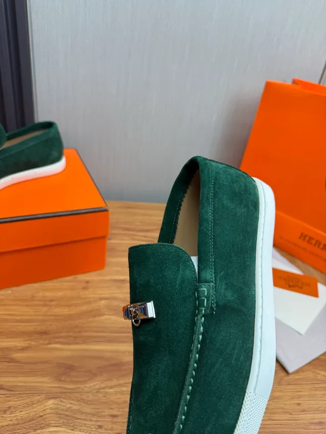 Hermès Oran Mocassin Vert Daim à Bride à Cheval Slip-On Mocassin 9