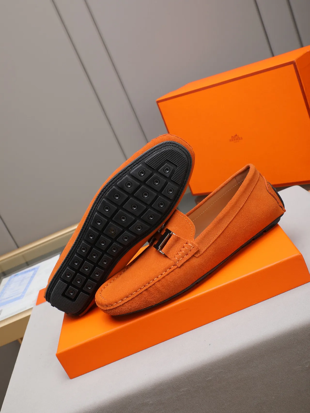 Hermès Oran Loafer Daim Orange H-Buckle Loafer 4