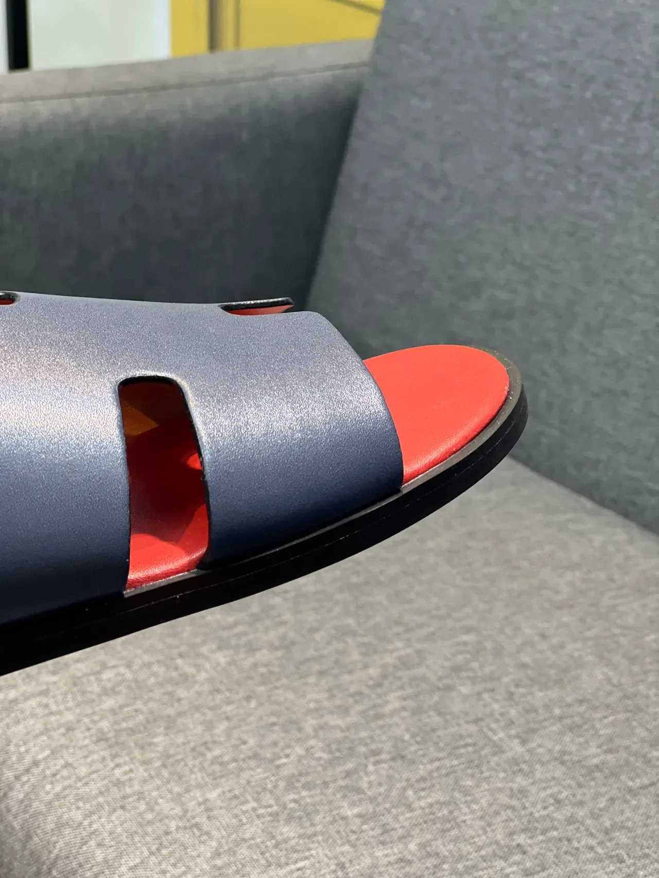 Hermès Oran Slide Navy and Red Leather Slippers 3