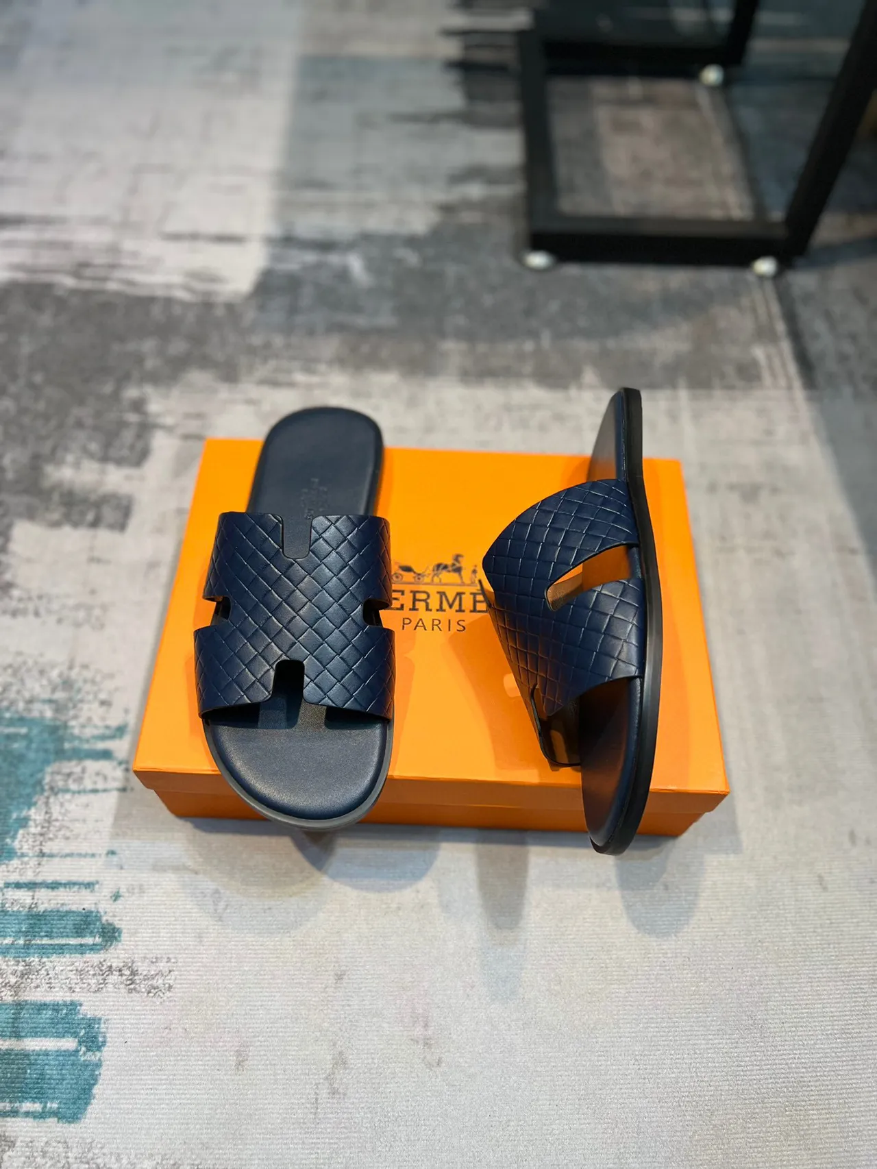 Hermès Oran Slide Navy Quilted Leather Slippers 4