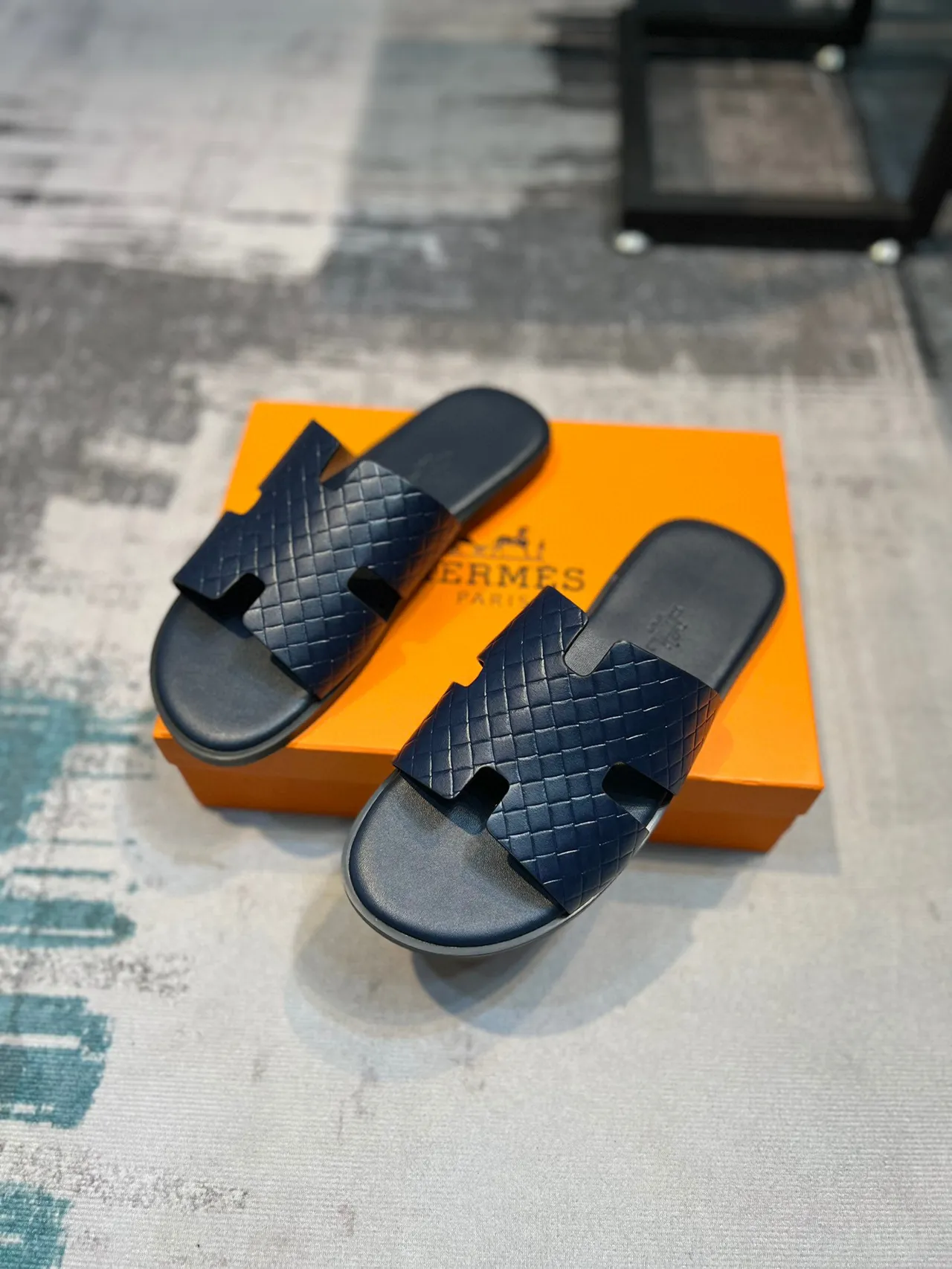 Hermès Oran Slide Navy Quilted Leather Slippers 5