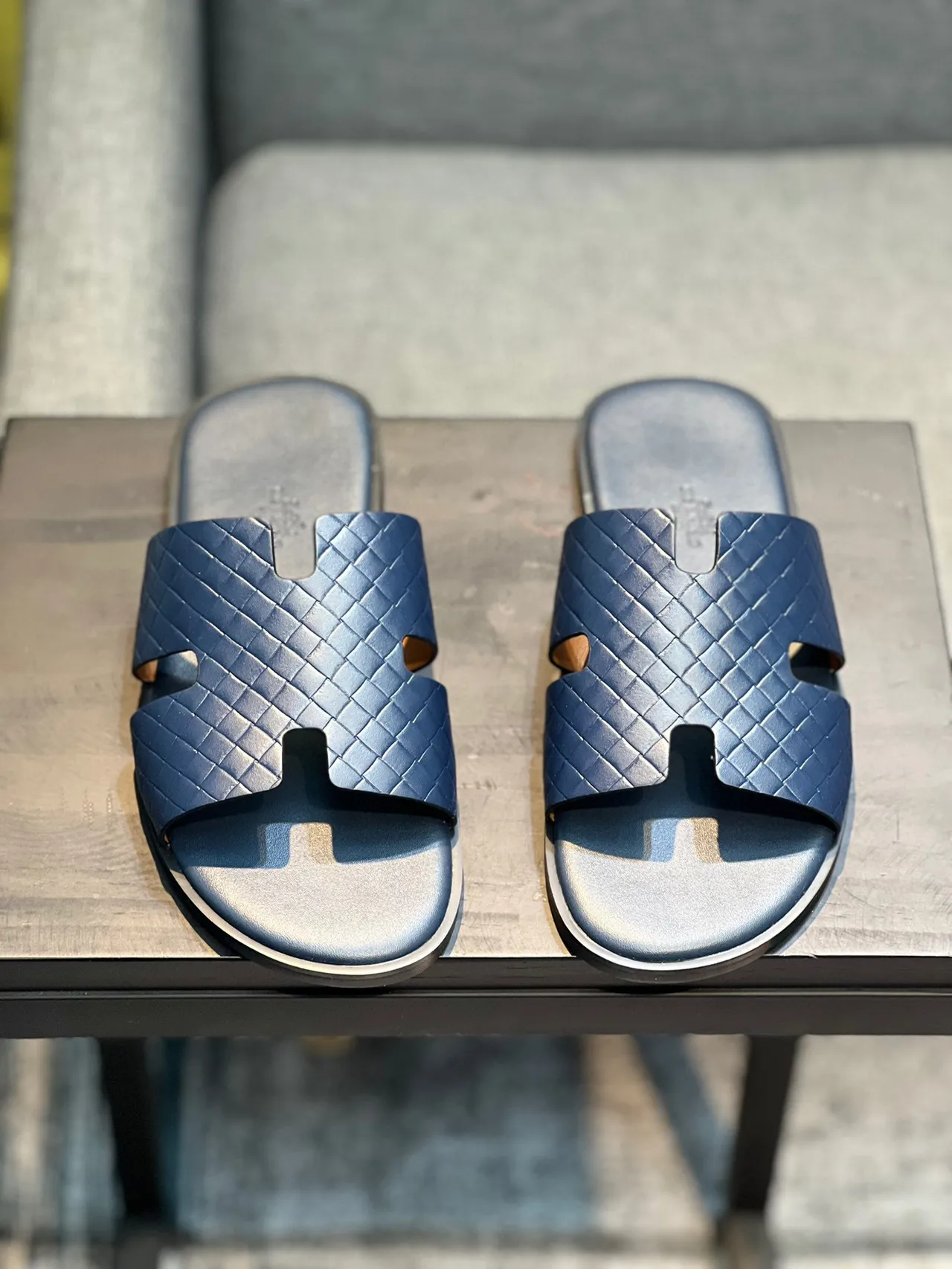 Hermès Oran Slide Navy Quilted Leather Slippers 6