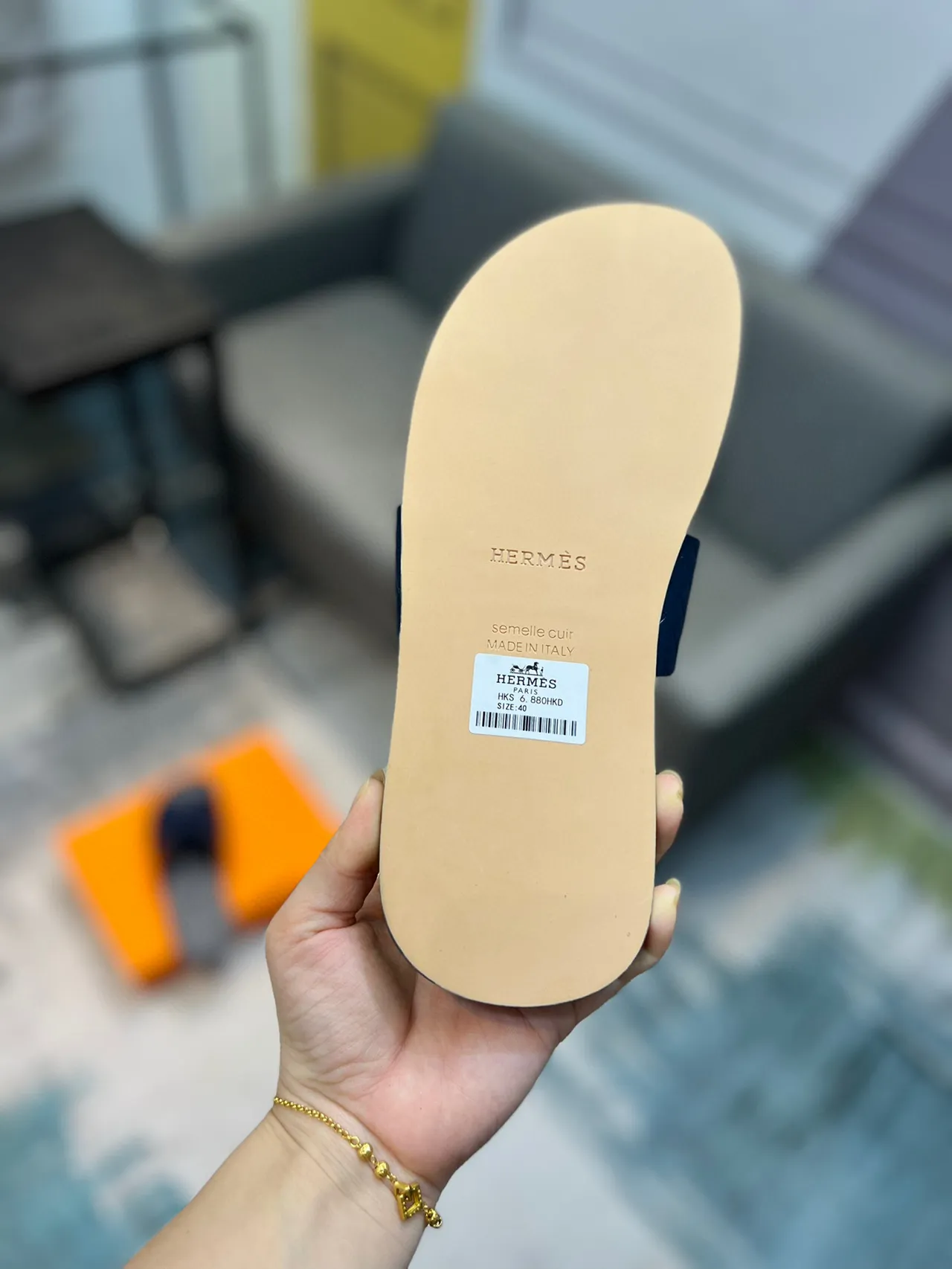 Hermès Oran Slide Navy Quilted Leather Slippers 8