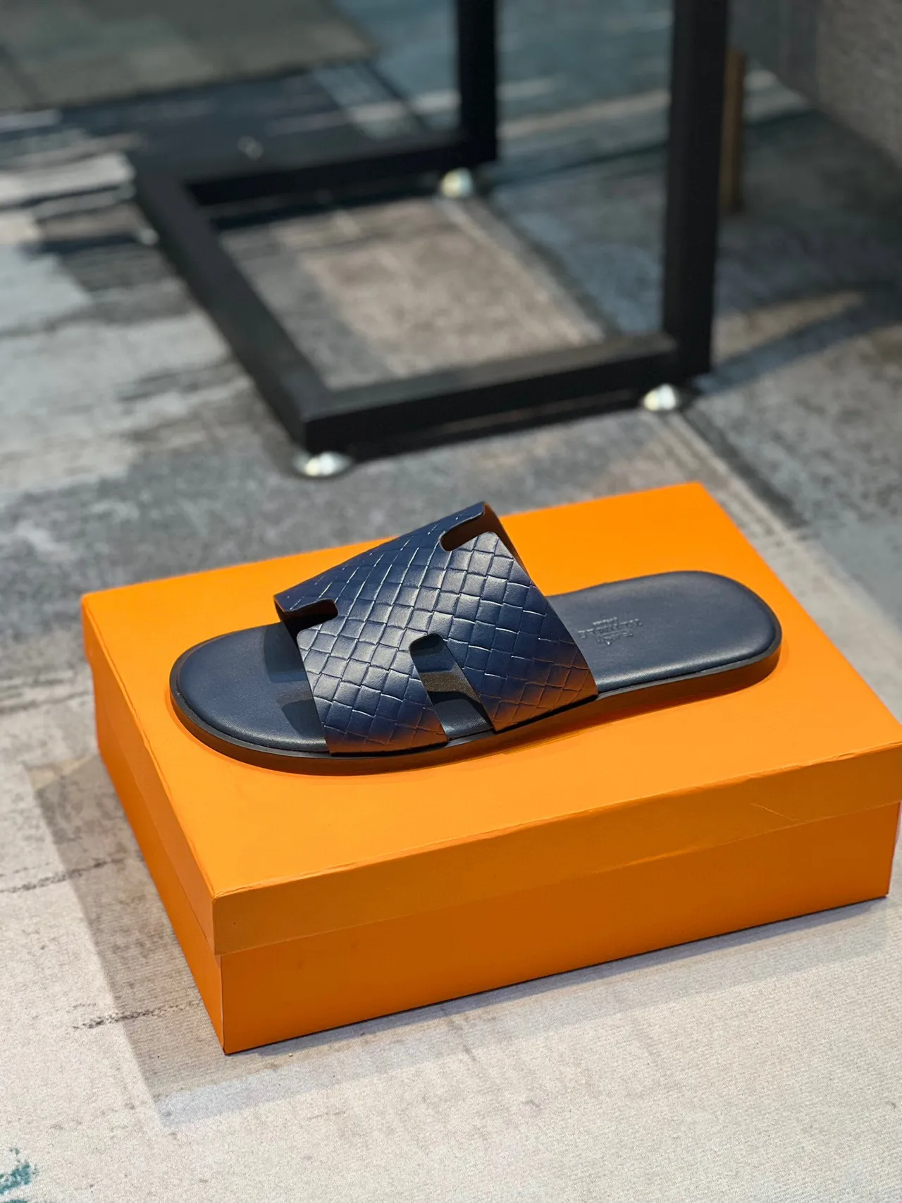Hermès Oran Slide Navy Quilted Leather Slippers 9
