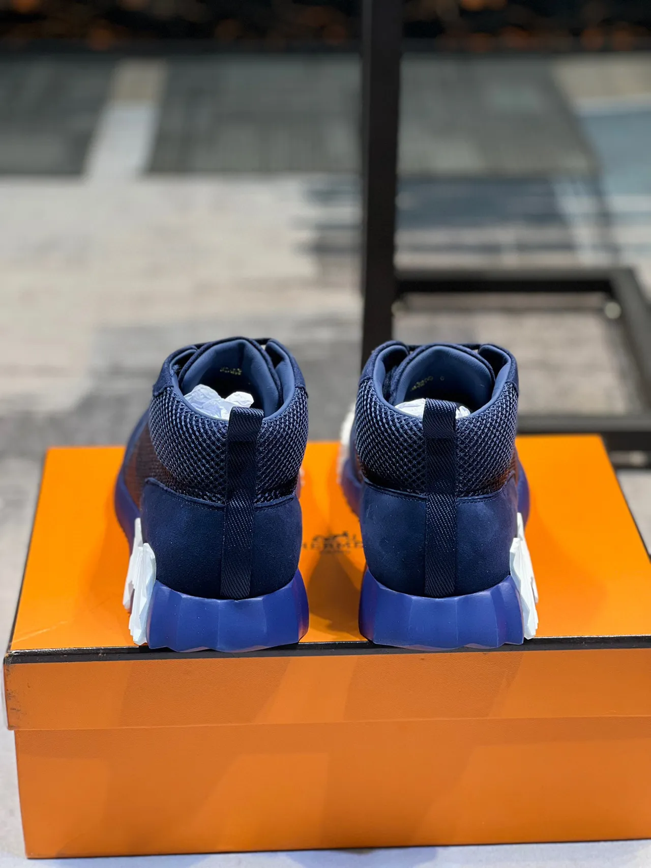 Hermès Oran Sneaker Navy Blue Mesh and Suede Lifestyle Sneaker 3
