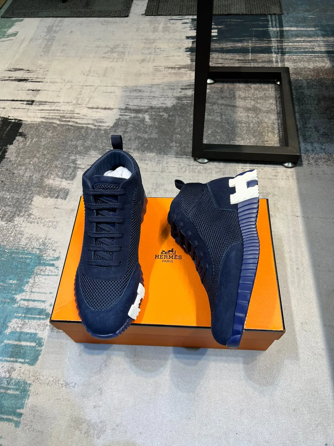 Hermès Oran Sneaker Navy Blue Mesh and Suede Lifestyle Sneaker 5