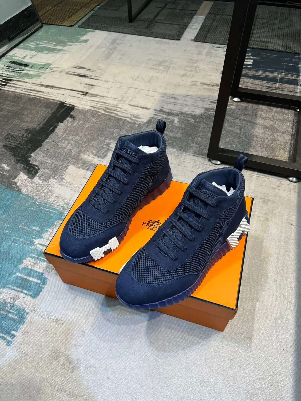 Hermès Oran Sneaker Navy Blue Mesh and Suede Lifestyle Sneaker 6