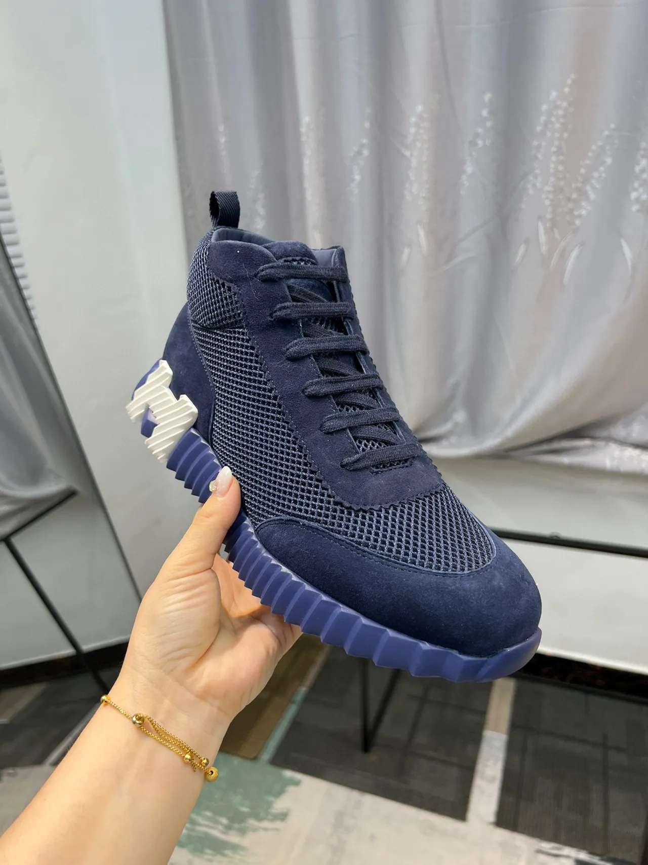 Hermès Oran Sneaker Navy Blue Mesh and Suede Lifestyle Sneaker 7