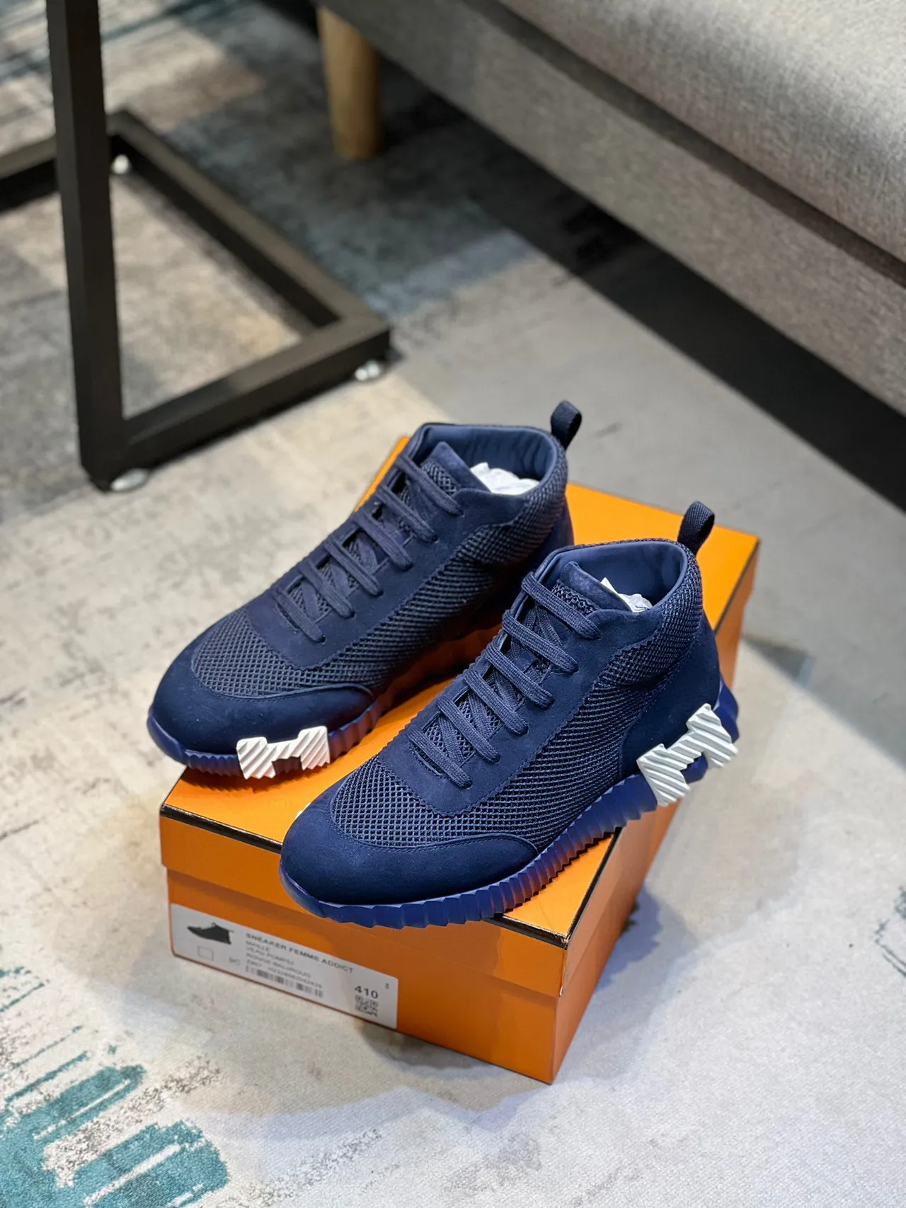 Hermès Oran Sneaker Navy Blue Mesh and Suede Lifestyle Sneaker 8