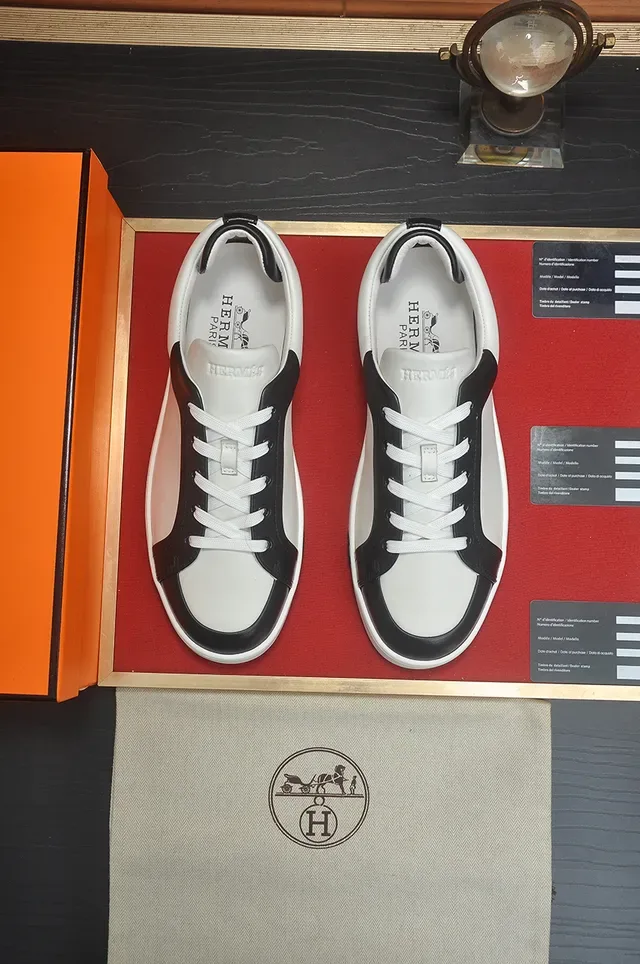 Hermès Oran Sneaker Branco e Preto Couro Estilo de Vida Sneakers 5