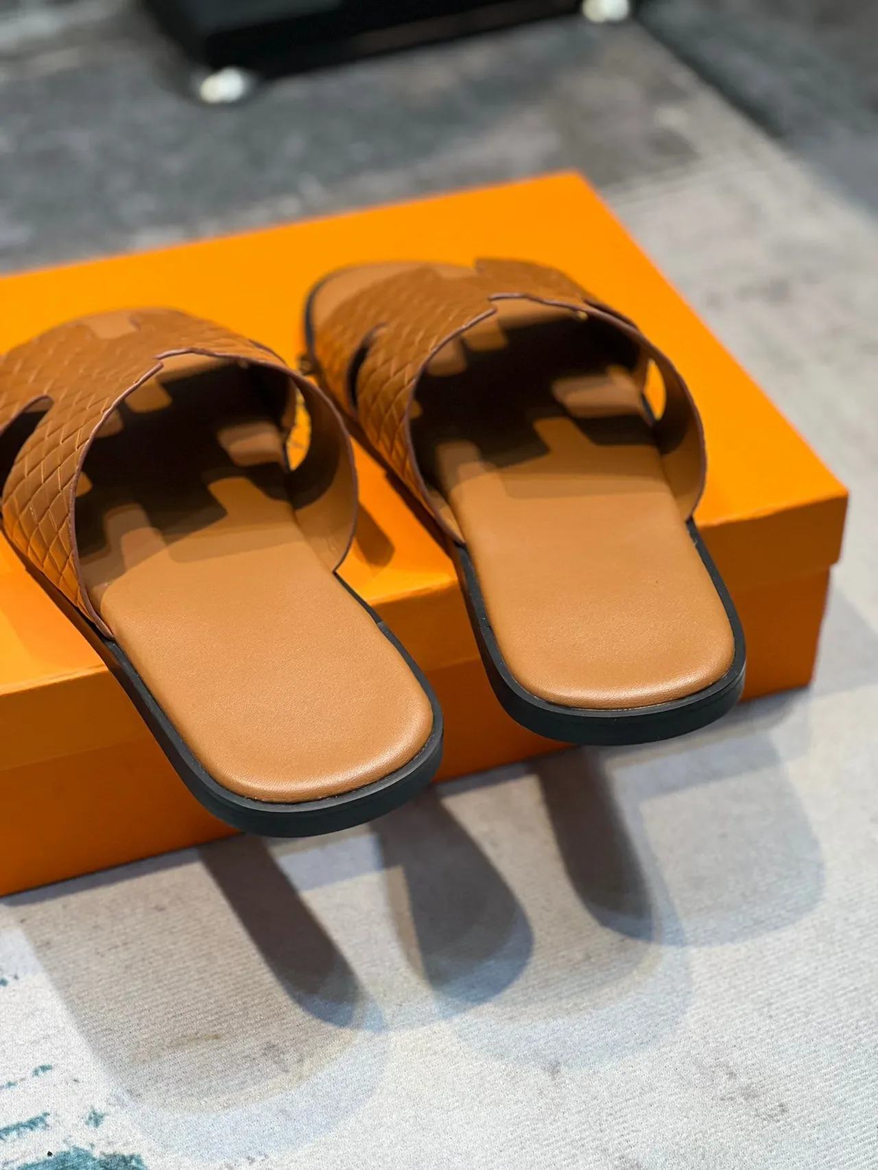 Hermès Oran Woven Leather Tan Slippers 2