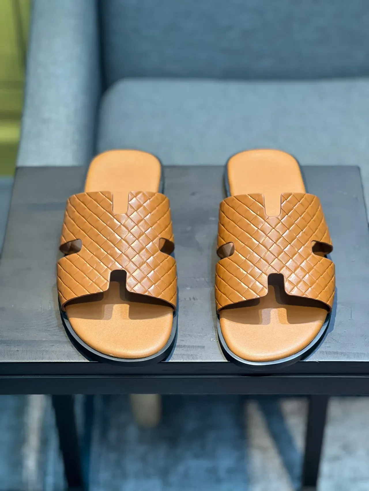 Hermès Oran Woven Leather Tan Slippers 6