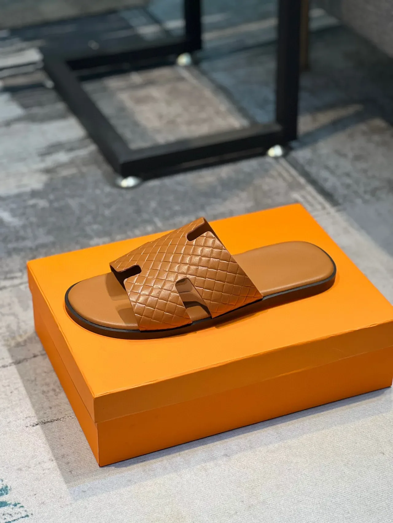 Hermès Oran Woven Leather Tan Slippers 8