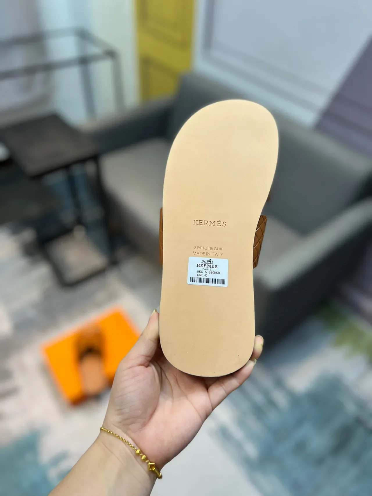 Hermès Oran Woven Leather Tan Slippers 9
