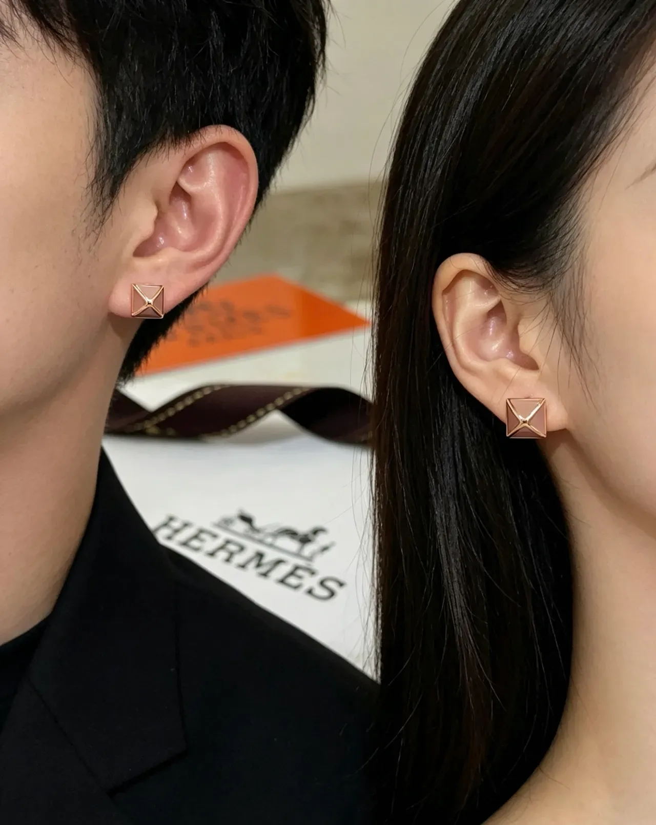 Hermès Square Enamel X-Motif Stud Earrings 3