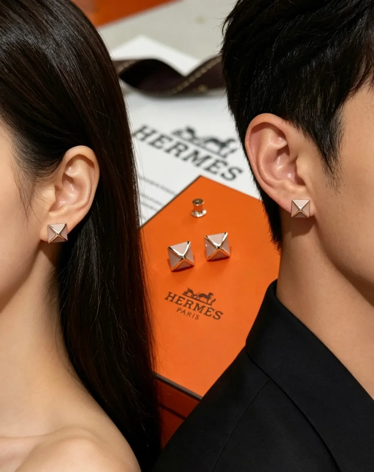 Hermès Square Enamel X-Motif Stud Earrings 5