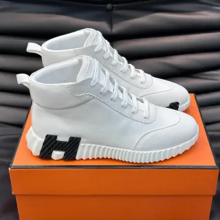 Hermès White Black High-Top Sculpted Ridged Sole Lifestyle Sneakers