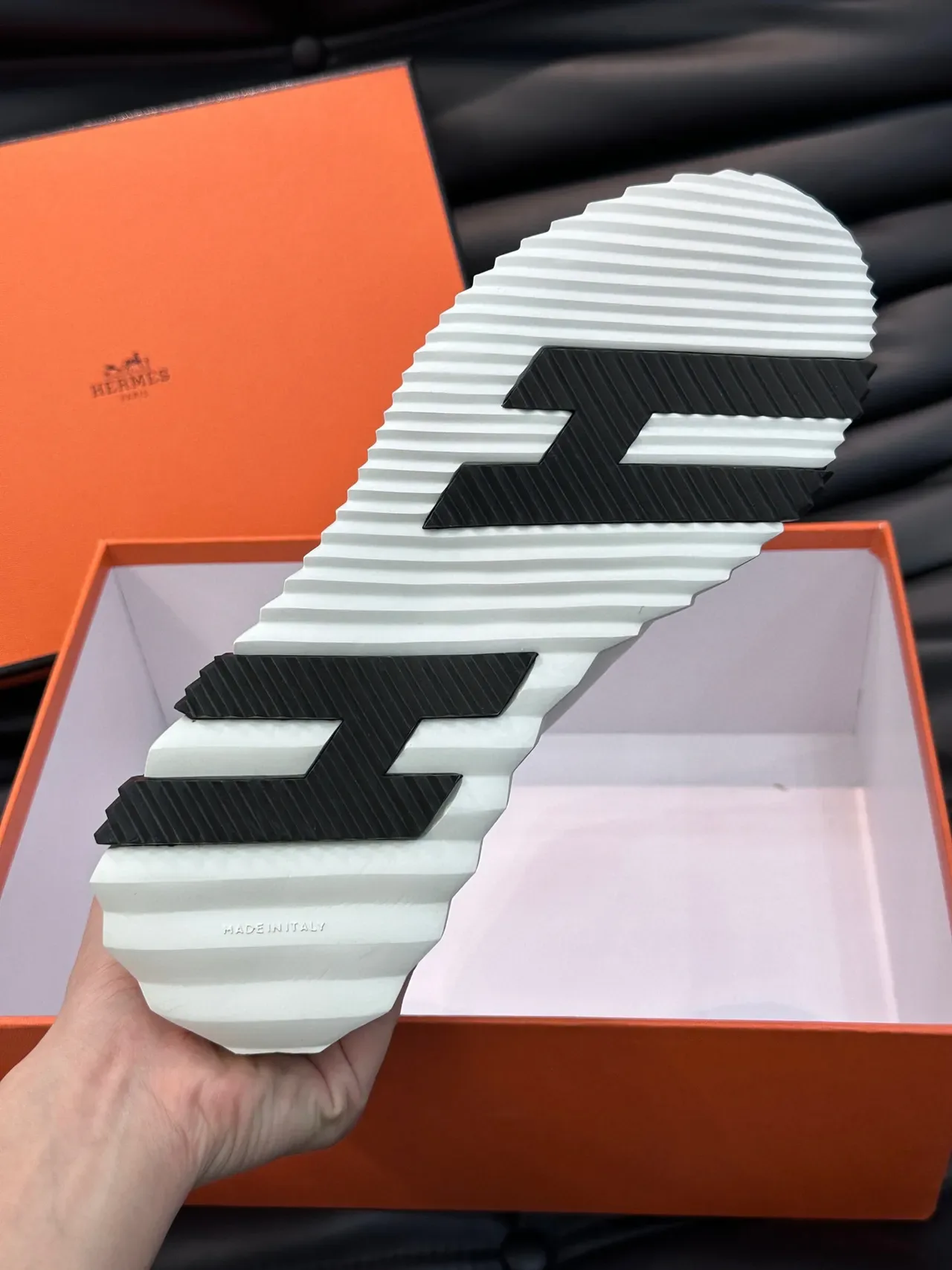 Hermès White Black High-Top Sculpted Ridged Sole Lifestyle Sneakers 2