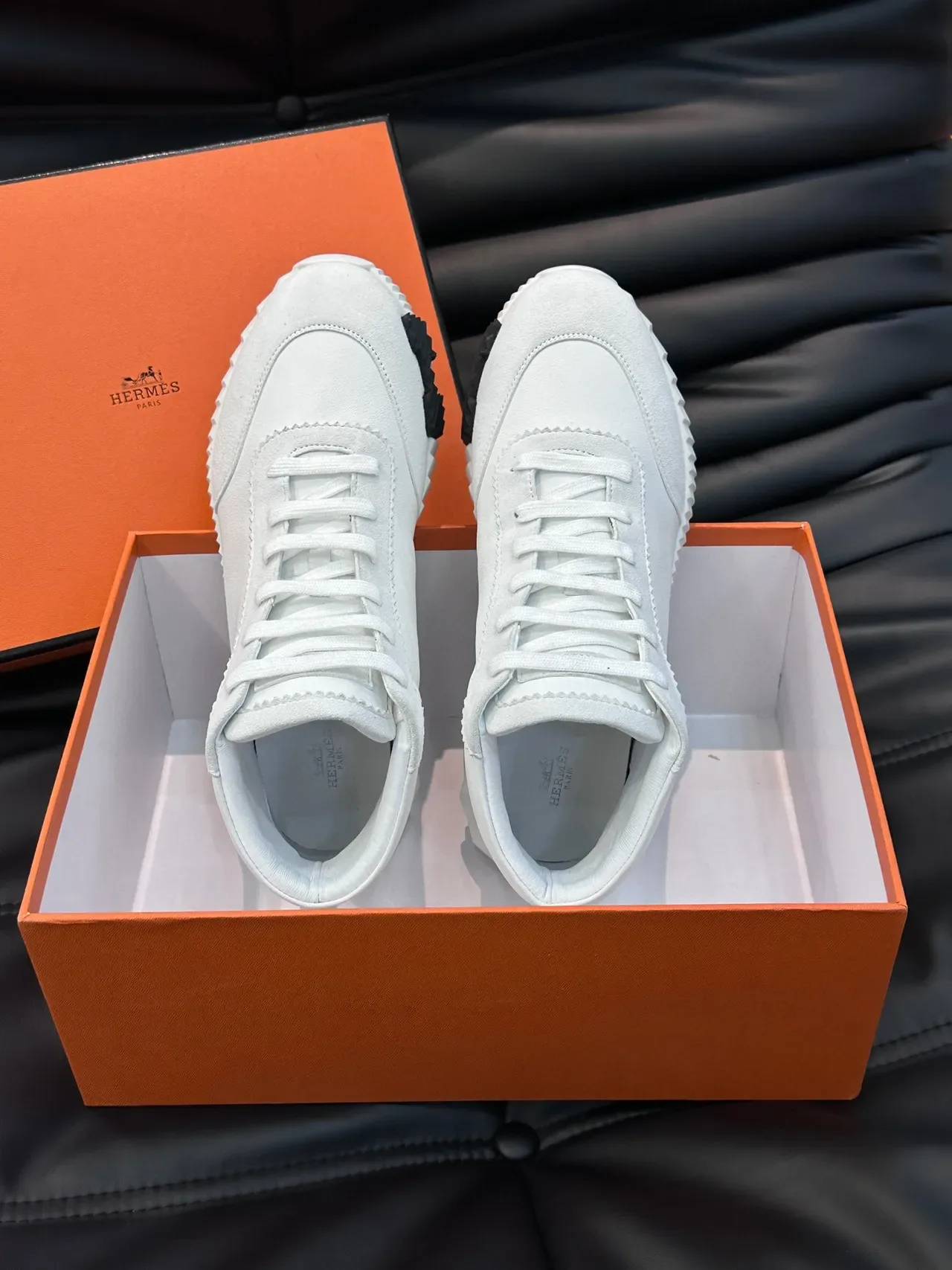 Hermès White Black High-Top Sculpted Ridged Sole Lifestyle Sneakers 4