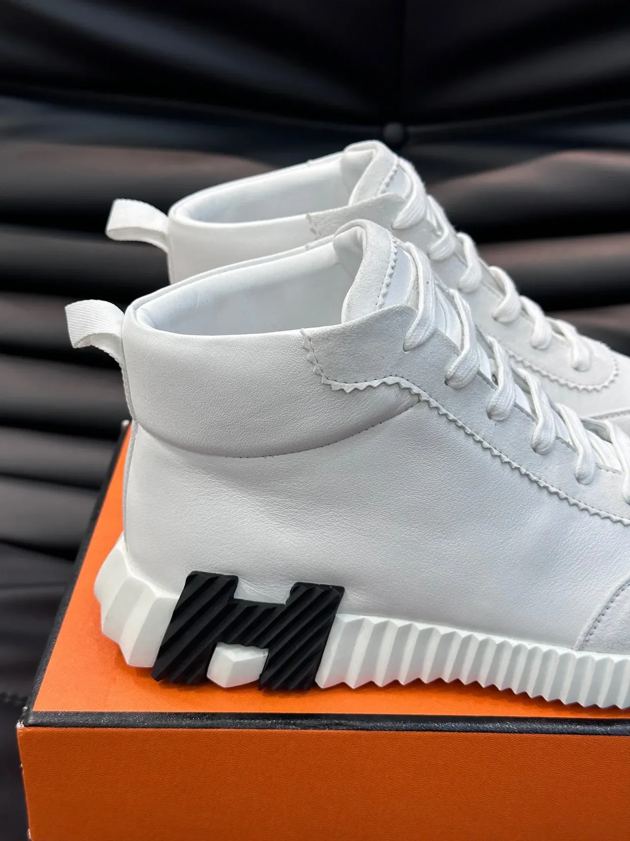 Hermès White Black High-Top Sculpted Ridged Sole Lifestyle Sneakers 6