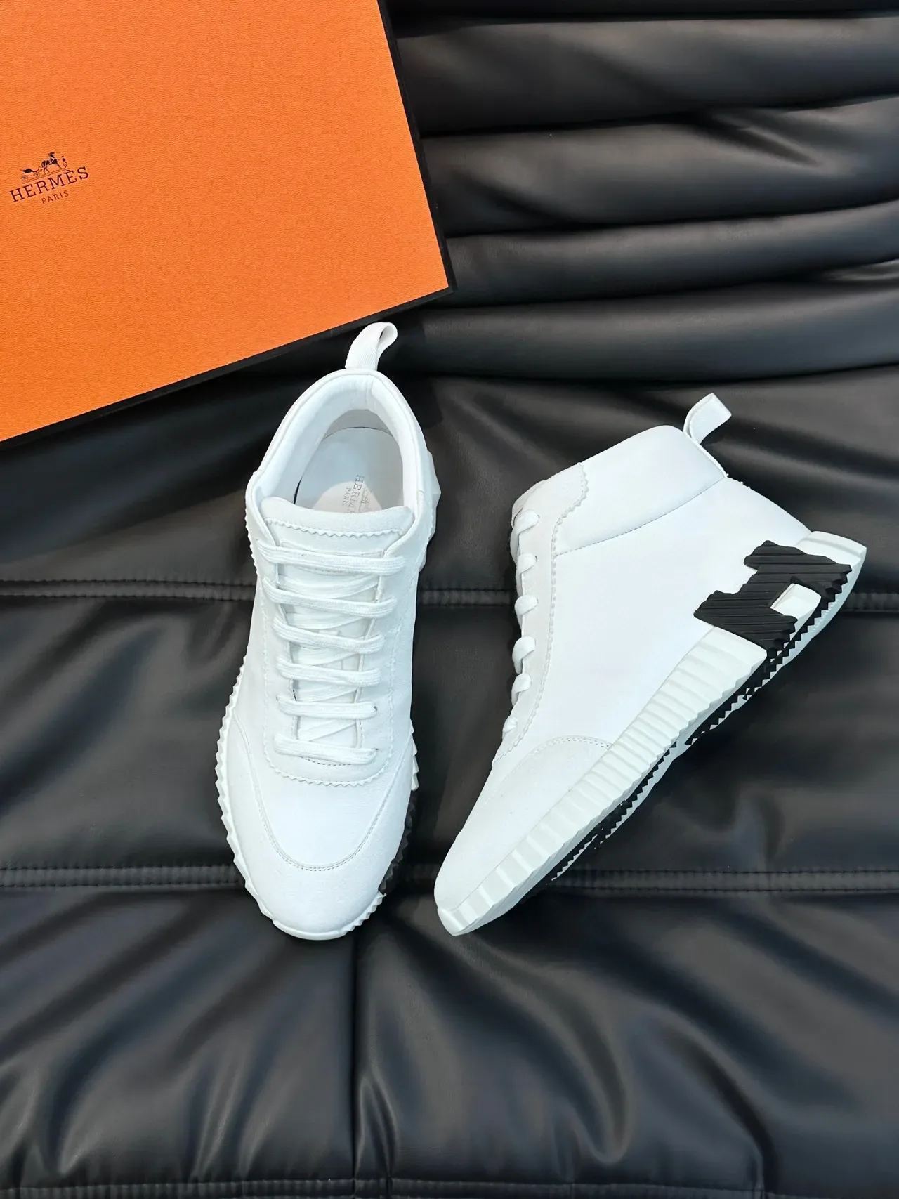 Hermès White Black High-Top Sculpted Ridged Sole Lifestyle Sneakers 8