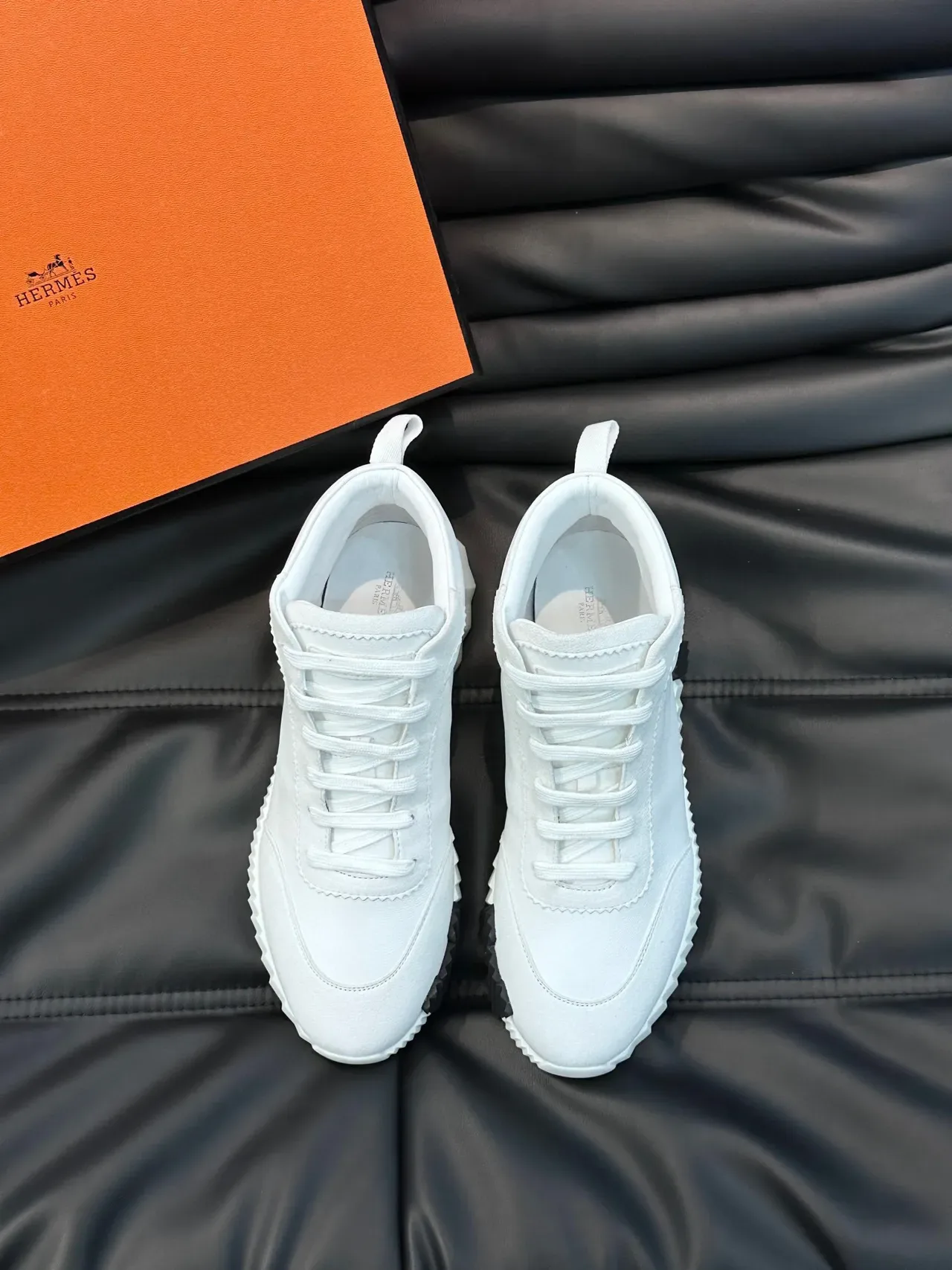 Hermès White Black High-Top Sculpted Ridged Sole Lifestyle Sneakers 9