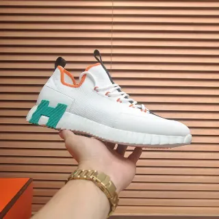 Hermès White Blue Knit Upper Sculpted Ridged Midsole Lifestyle Sneakers