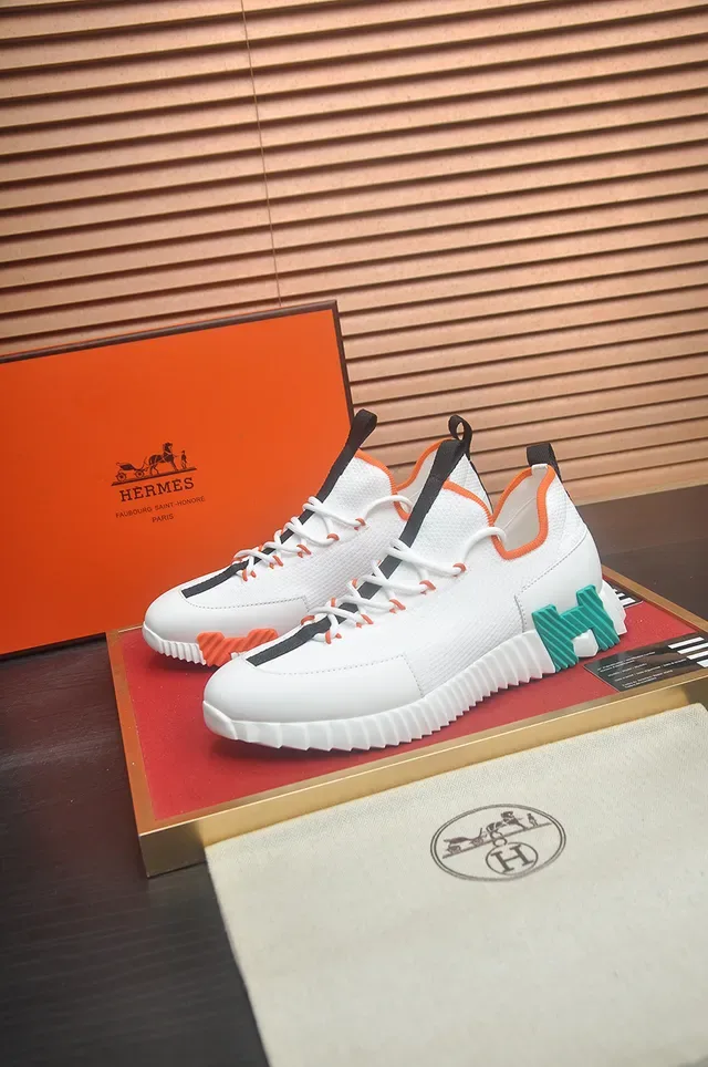 Hermès White Blue Knit Upper Sculpted Ridged Midsole Lifestyle Sneakers 4
