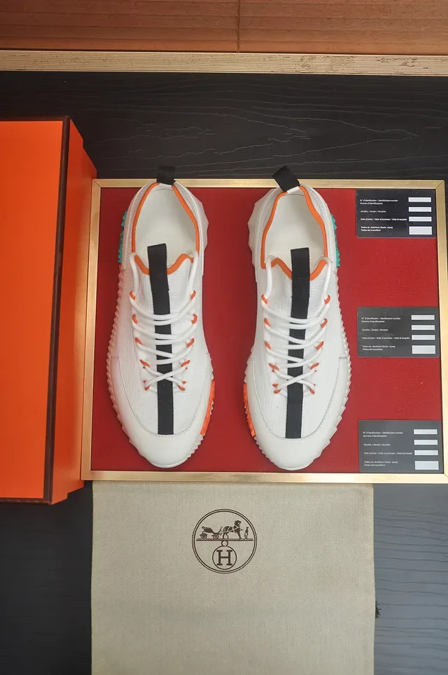 Hermès White Blue Knit Upper Sculpted Ridged Midsole Lifestyle Sneakers 5