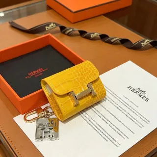 Hermès Bolsa de couro de crocodilo estampado amarelo prata com fecho de paladio em forma de H
