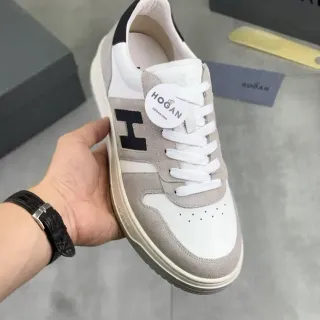 Hogan White Gray Low-Top Suede-Leather Panelled Lifestyle Sneakers