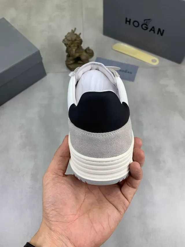 Hogan White Gray Low-Top Suede-Leather Panelled Lifestyle Sneakers 3