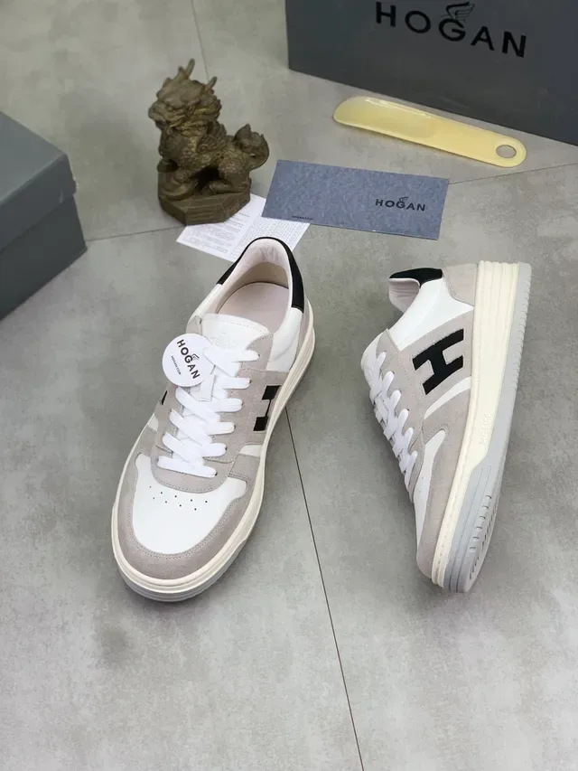 Hogan White Gray Low-Top Suede-Leather Panelled Lifestyle Sneakers 5