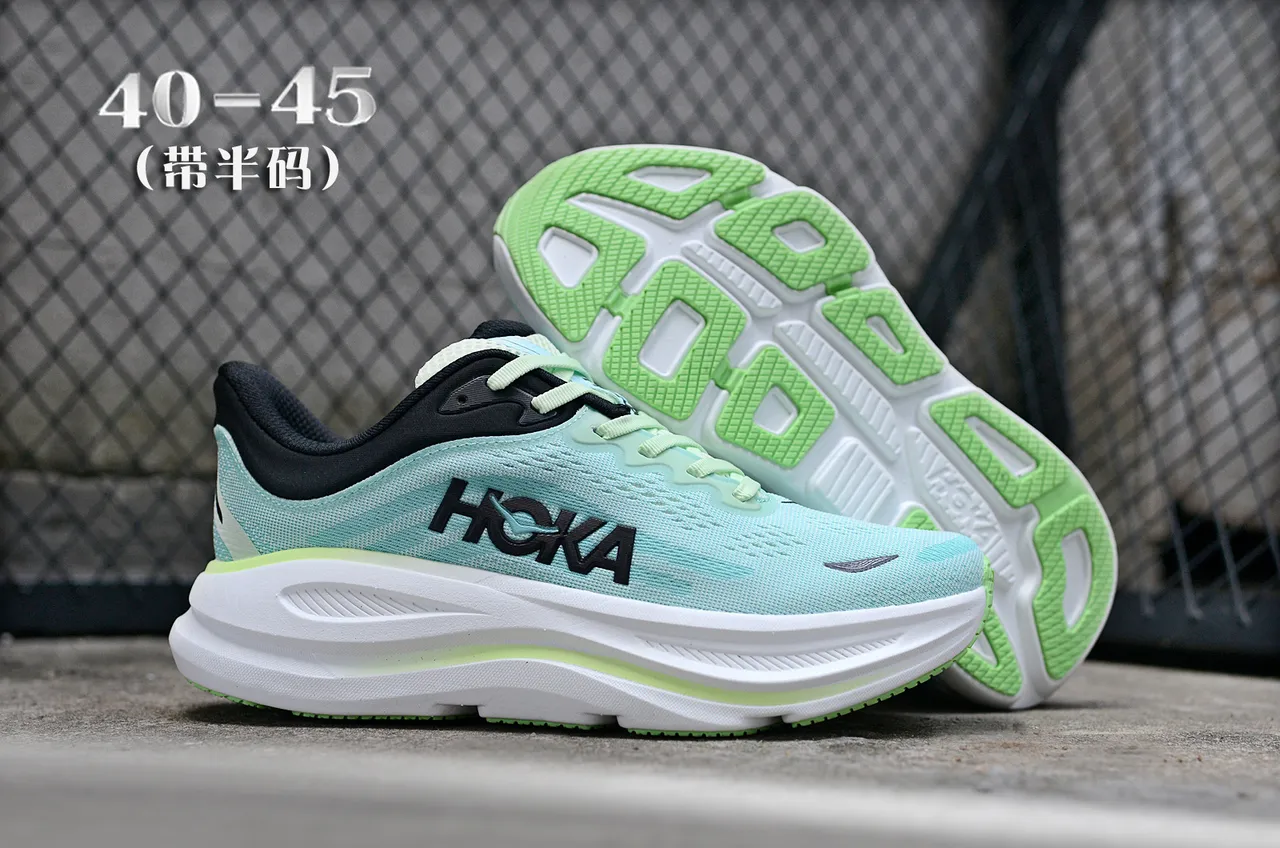 Hoka Clifton Verde Branco Upper Malha Engenharia Tamanho Oversized Solado Médio Tênis de Corrida 7